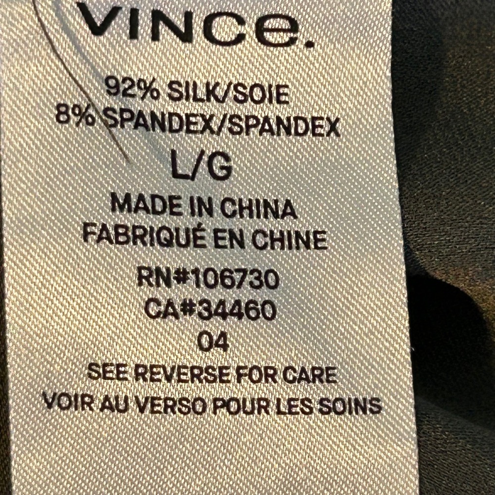 Vince Women Shirred Drape Pullover Blouse Olive Green Silk Satin Pleated Back L - Picture 10 of 14
